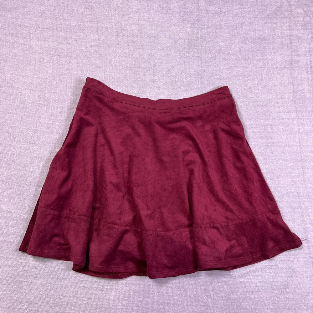 Dee Elle Faux Suede Flared High Rise Mini Skirt Womens Size M Burgundy Red